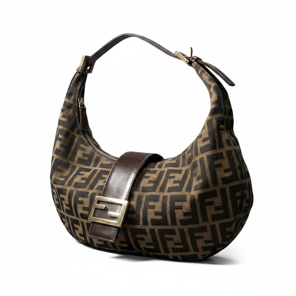 Fendi Zucca Hobo Half Moon Shoulder Bag Brown